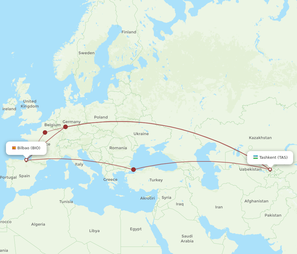 BIO to TAS flights and routes map