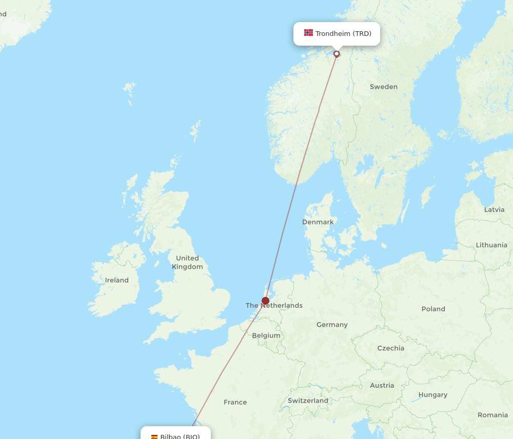 BIO to TRD flights and routes map