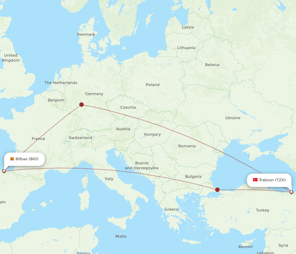 BIO to TZX flights and routes map