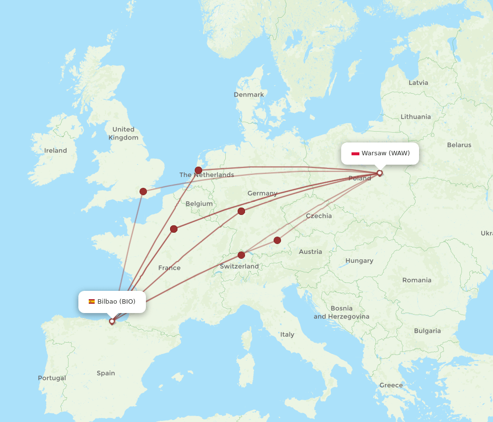 BIO-WAW flight routes