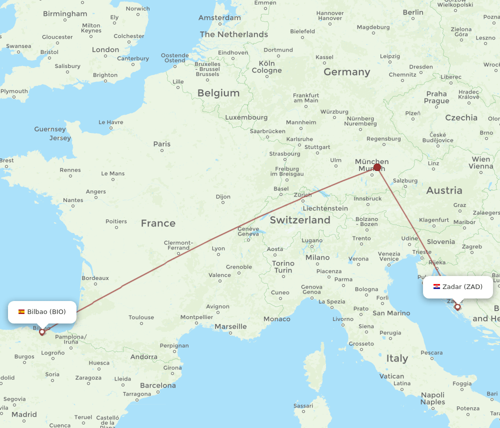 BIO to ZAD flights and routes map