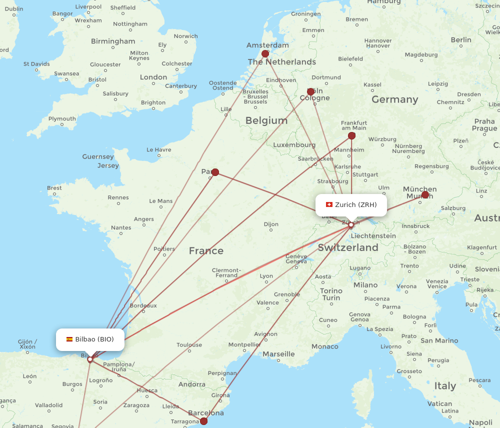 BIO to ZRH flights and routes map
