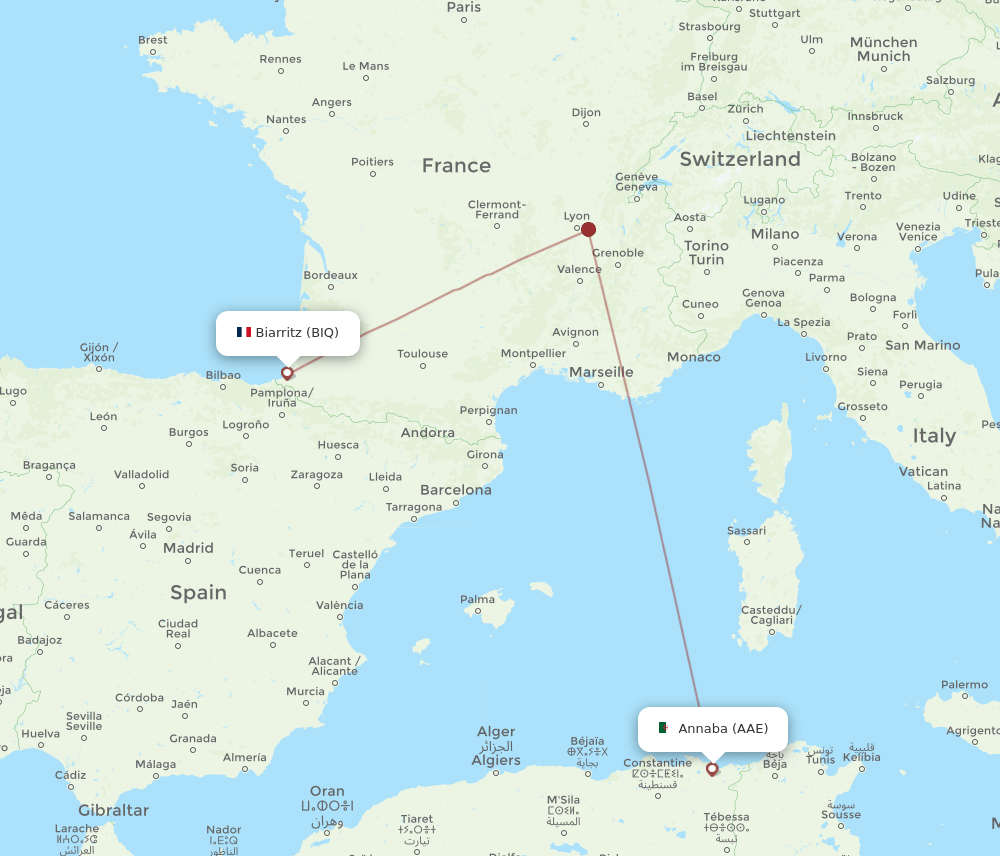 BIQ to AAE flights and routes map