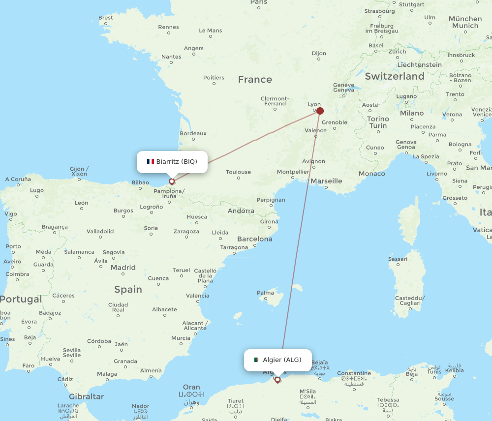 BIQ to ALG flights and routes map