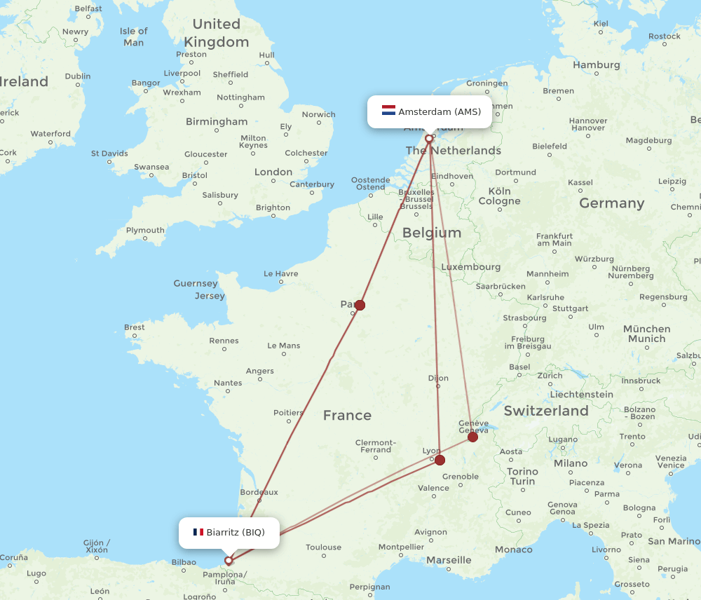 BIQ-AMS flight routes