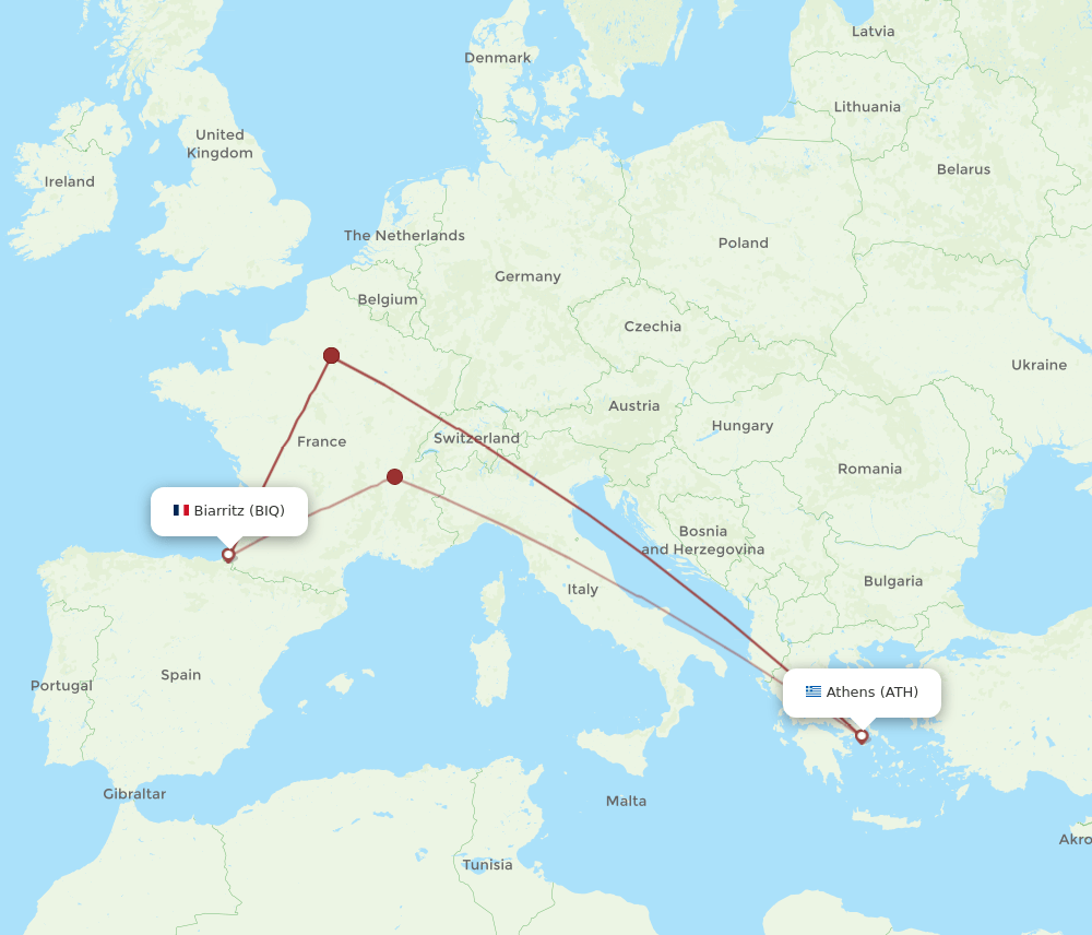 BIQ-ATH flight routes