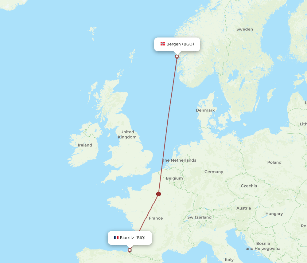 BIQ to BGO flights and routes map