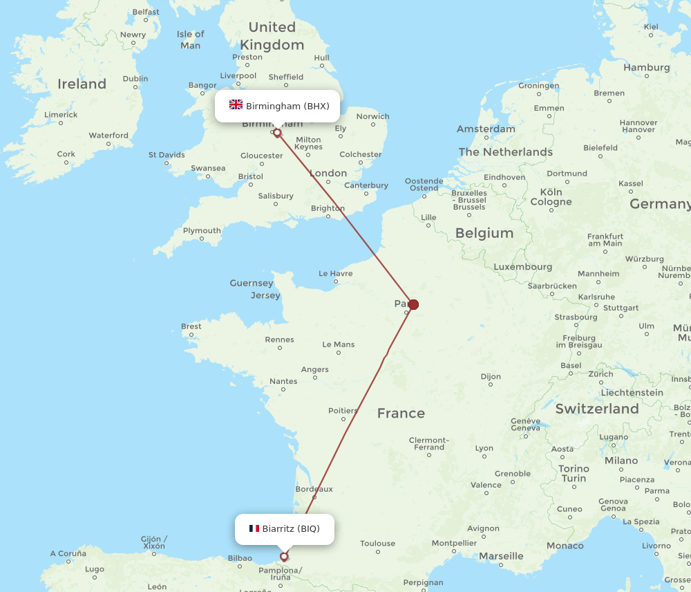 BIQ to BHX flights and routes map