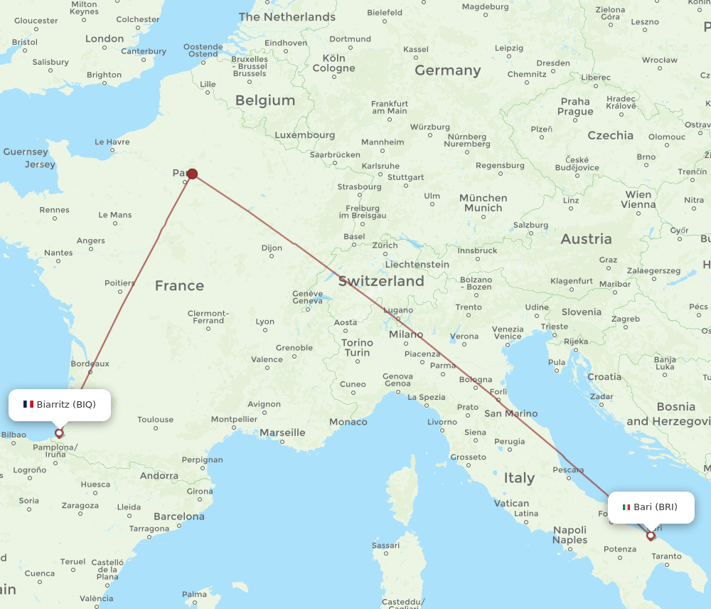 BIQ-BRI flight routes
