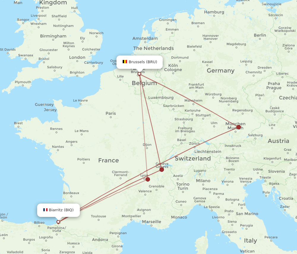 BIQ-BRU flight routes