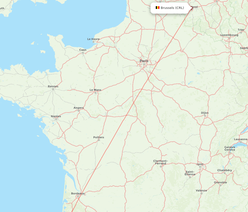Biarritz - Brussels route map and flight paths