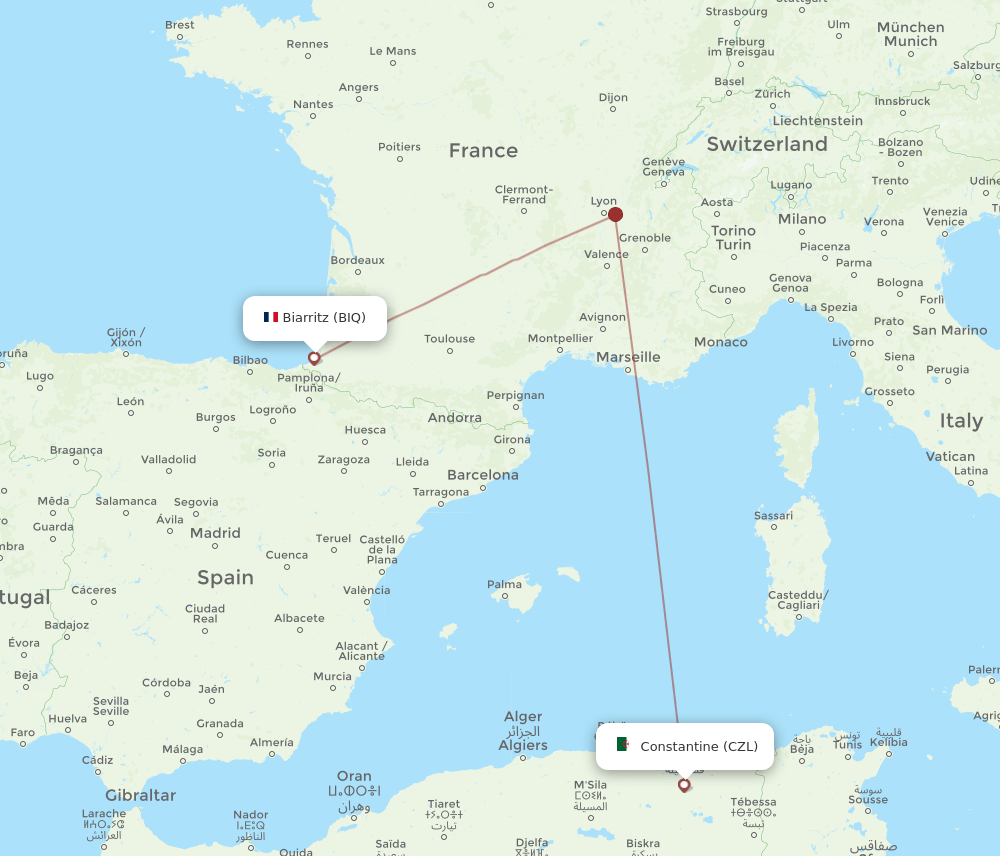 BIQ-CZL flight routes