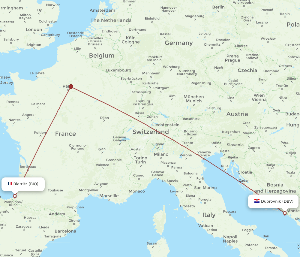BIQ-DBV flight routes