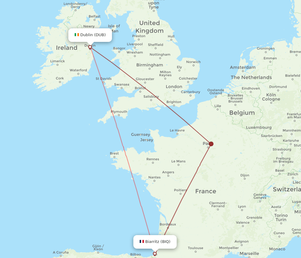 BIQ to DUB flights and routes map