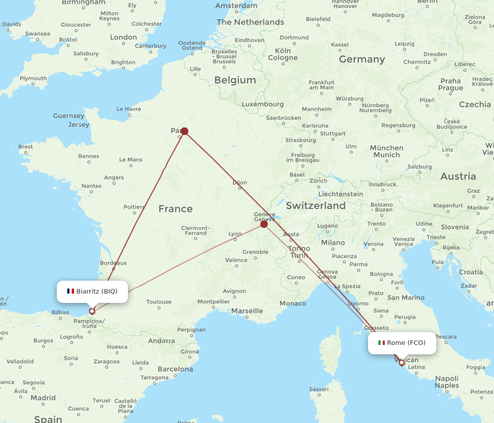 BIQ to FCO flights and routes map