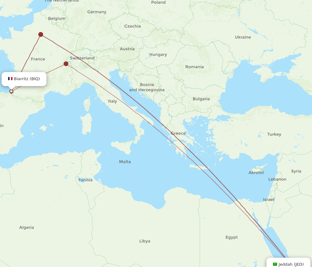 BIQ-JED flight routes
