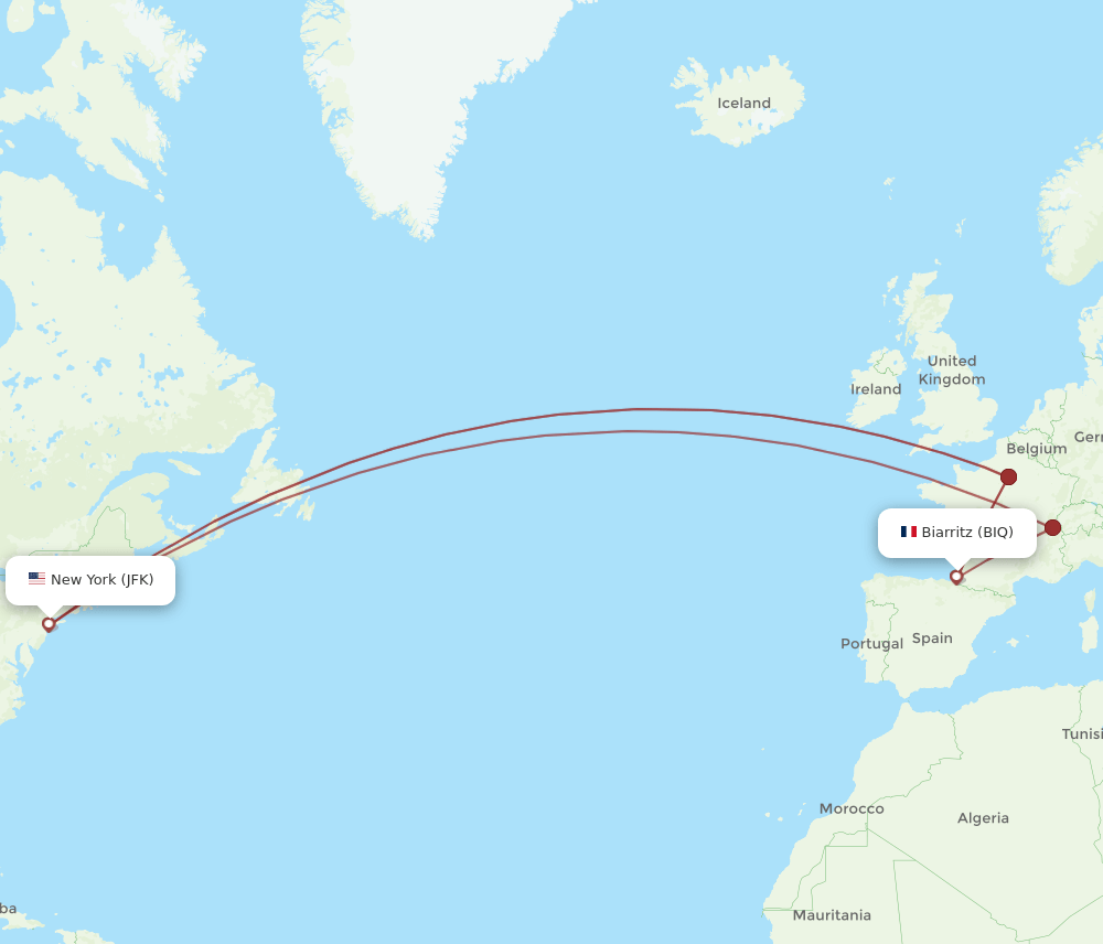 BIQ to JFK flights and routes map