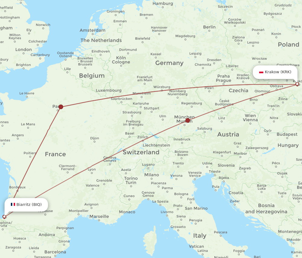 BIQ-KRK flight routes