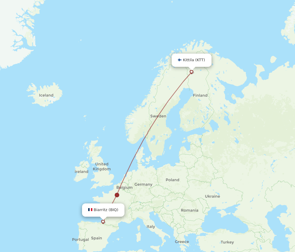 BIQ to KTT flights and routes map