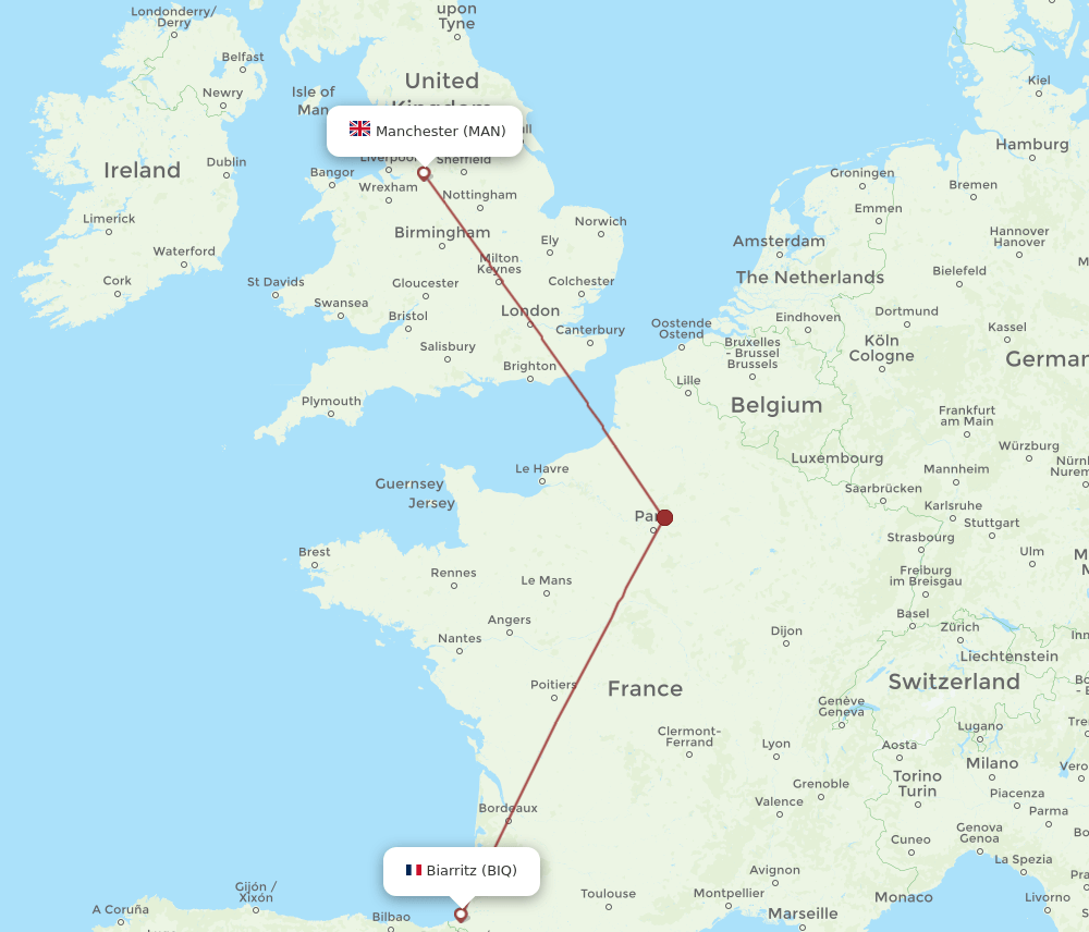 BIQ to MAN flights and routes map