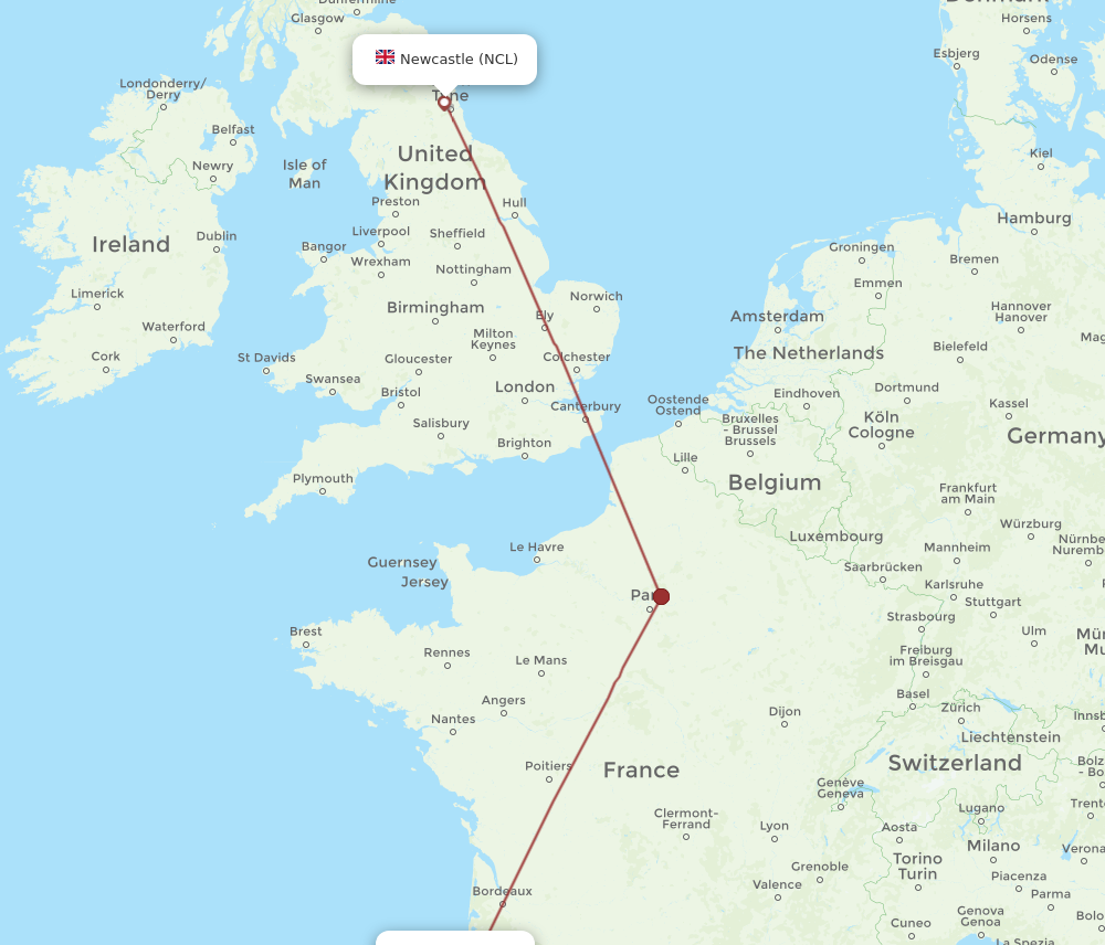 BIQ to NCL flights and routes map