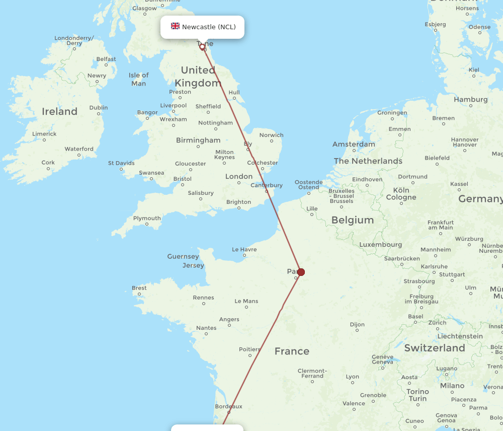 BIQ-NCL flight routes