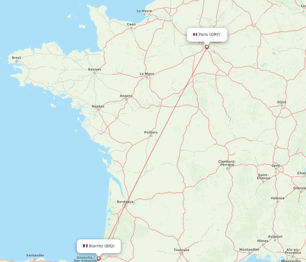BIQ to ORY flights and routes map