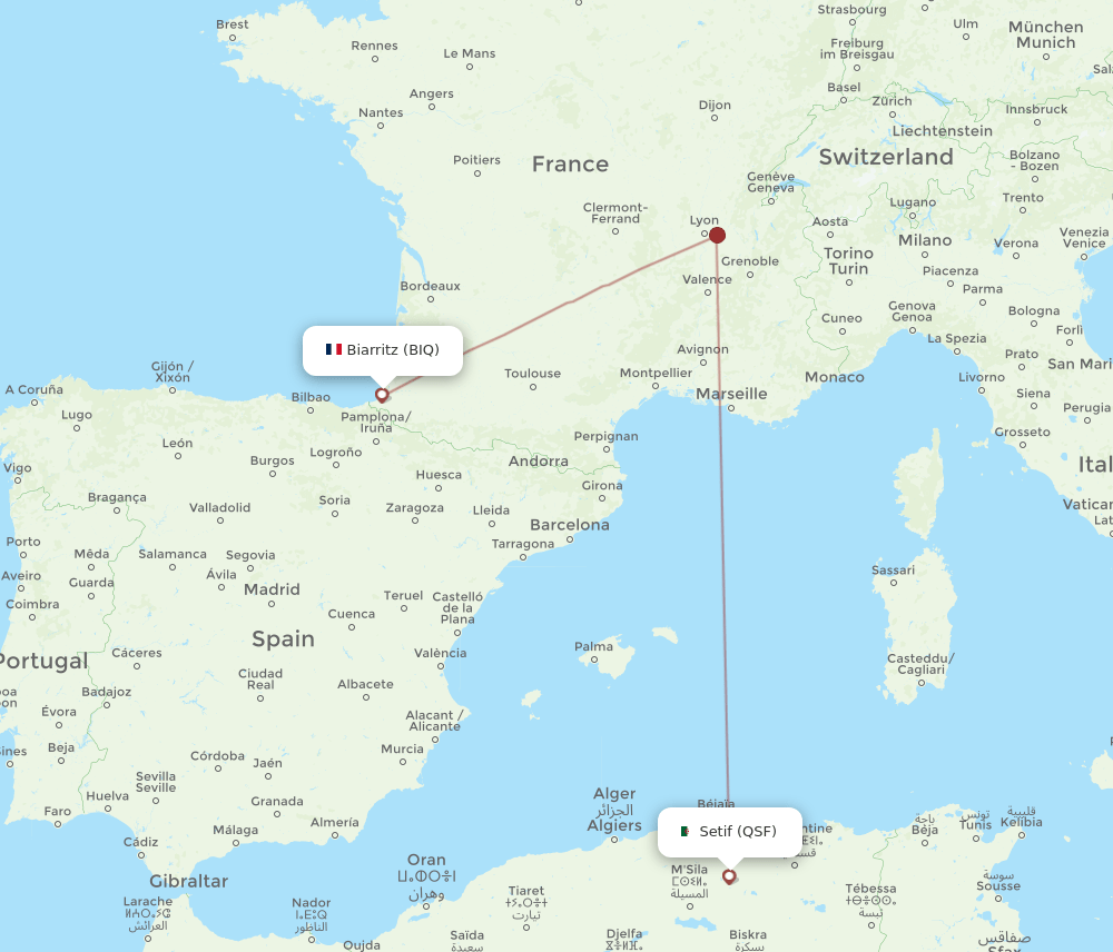 BIQ-QSF flight routes