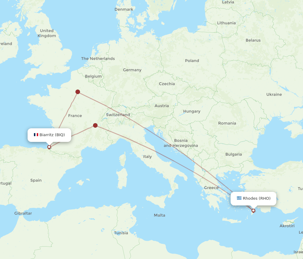 BIQ to RHO flights and routes map