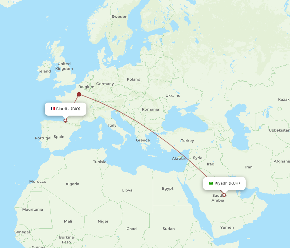 BIQ-RUH flight routes