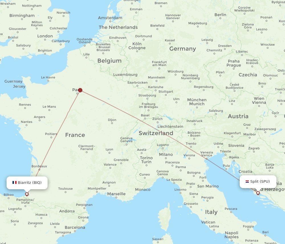 BIQ to SPU flights and routes map