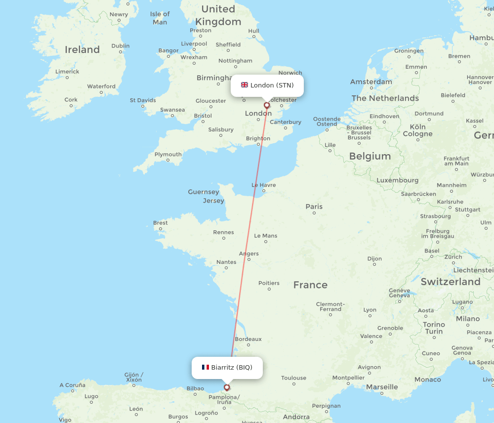 BIQ to STN flights and routes map