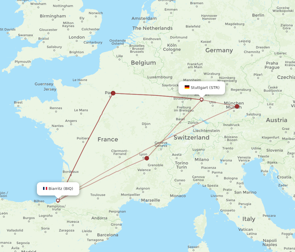 BIQ to STR flights and routes map