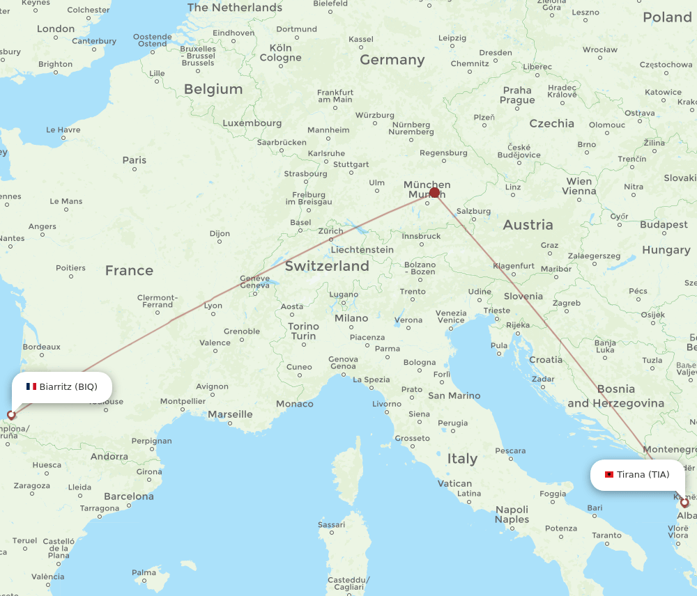 TIA to BIQ flights and routes map