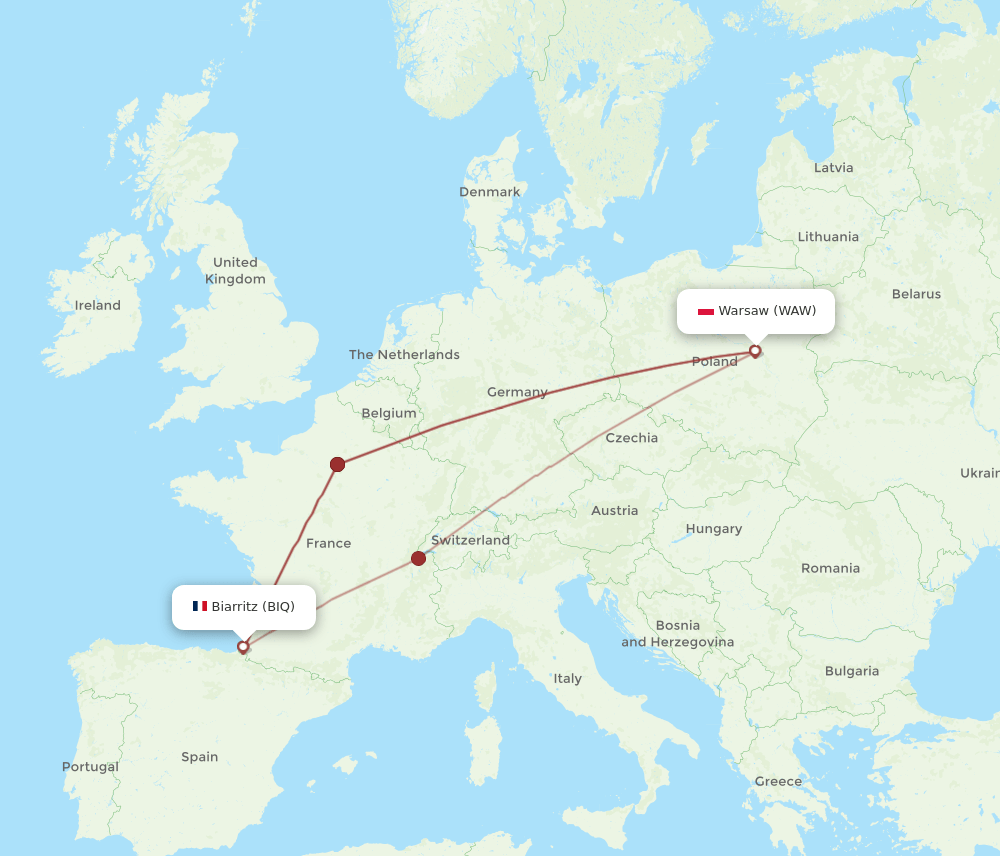 BIQ-WAW flight routes
