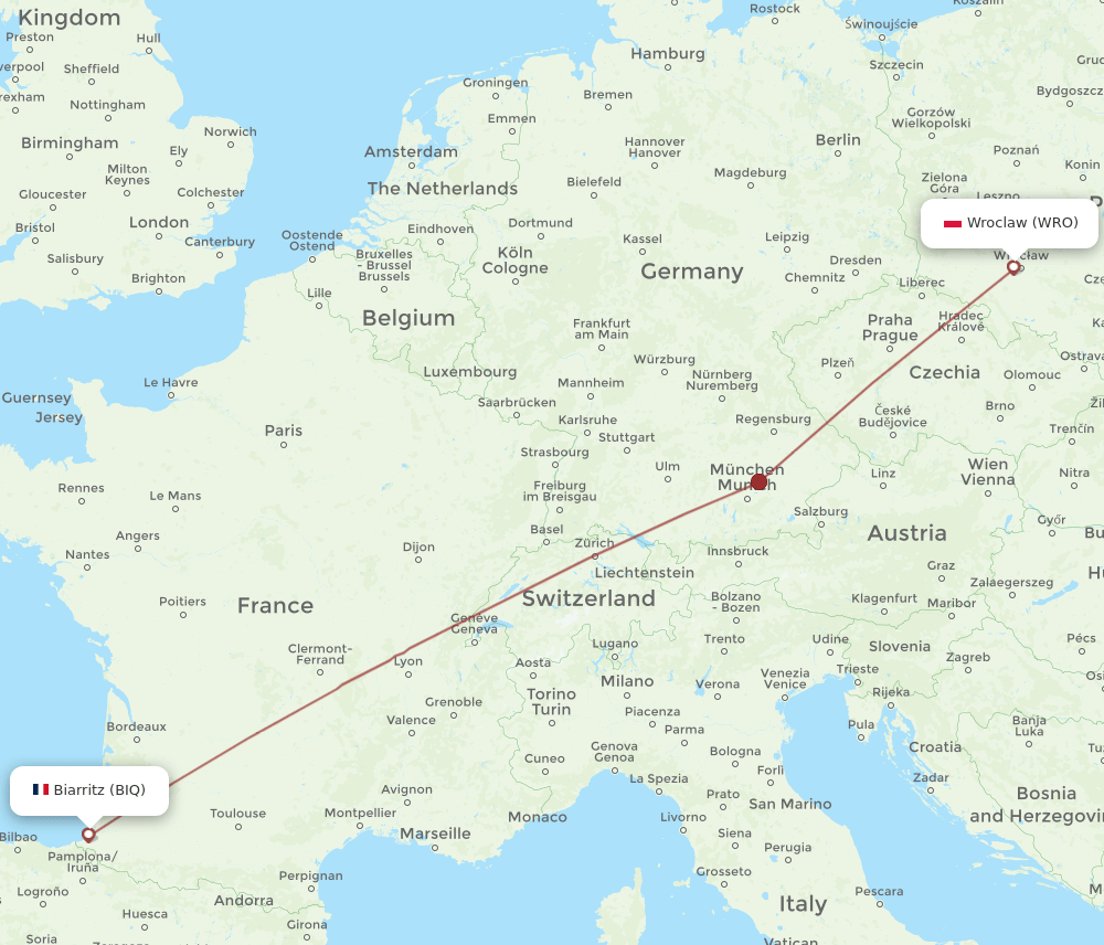 BIQ-WRO flight routes