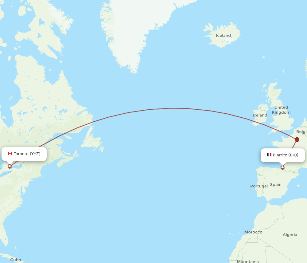 Toronto - Biarritz route map and flight paths