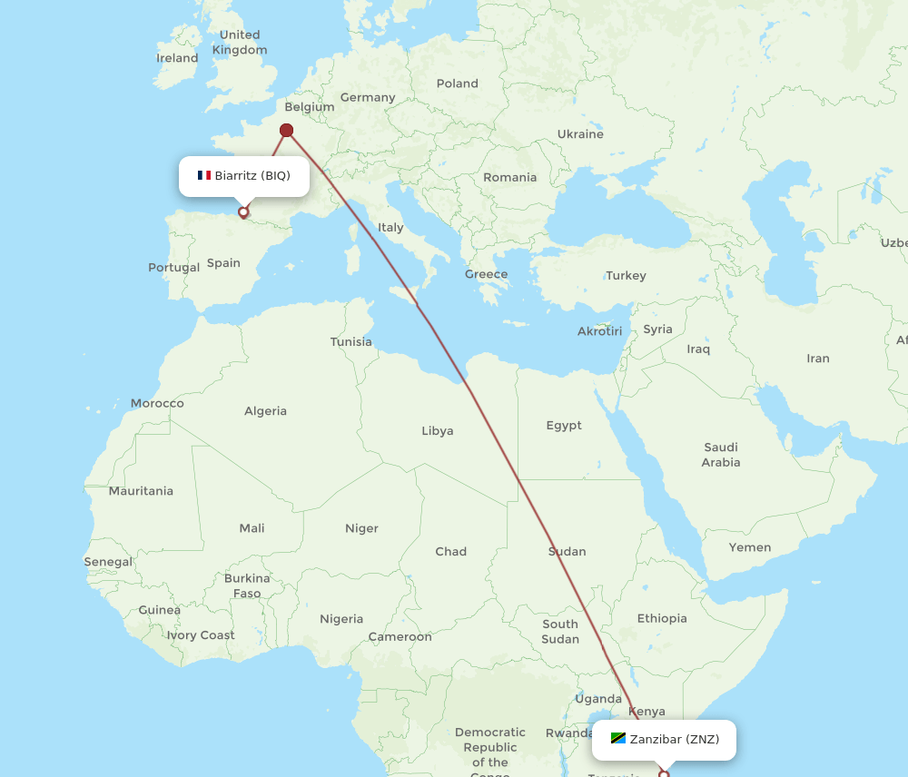 BIQ-ZNZ flight routes