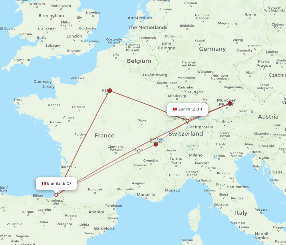 BIQ to ZRH flights and routes map