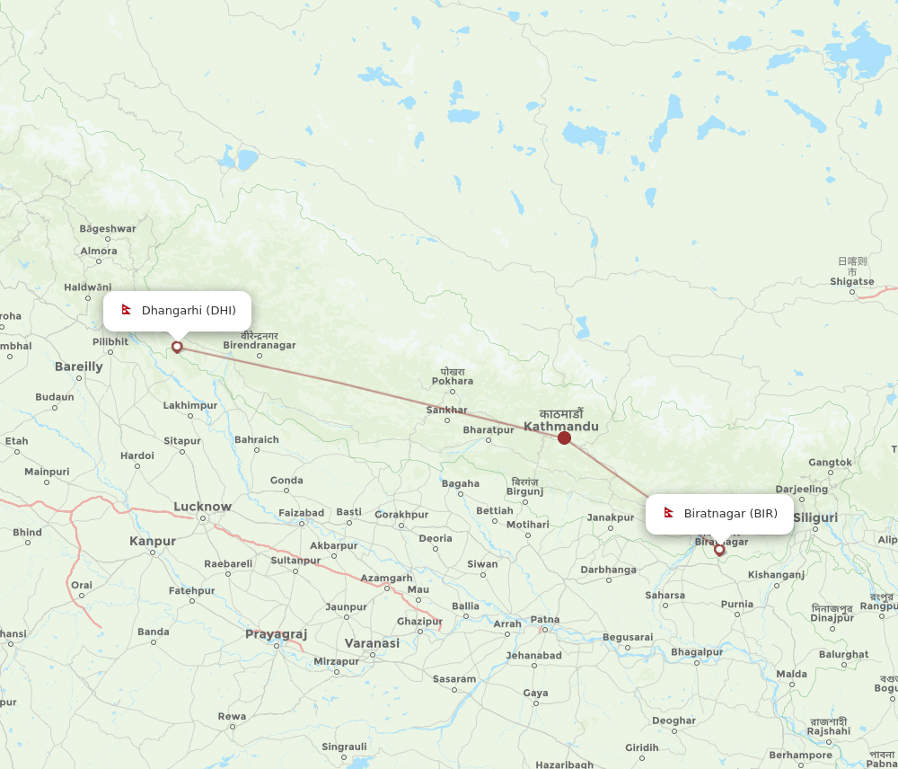 BIR to DHI flights and routes map