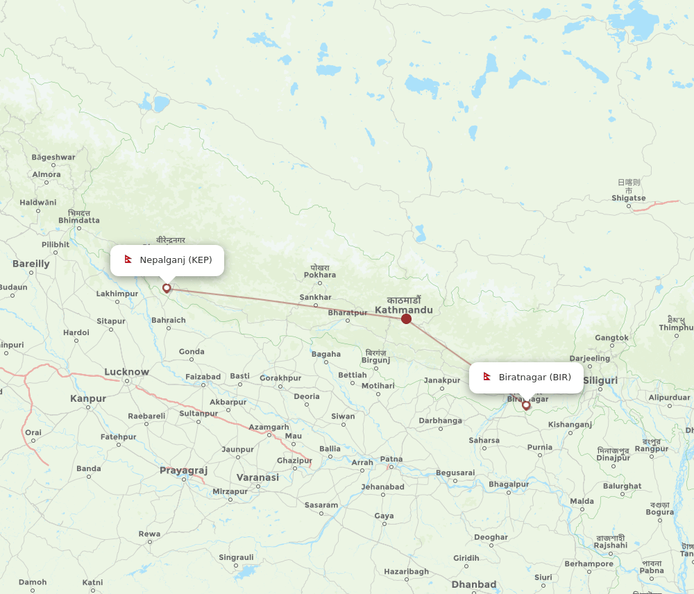 BIR to KEP flights and routes map