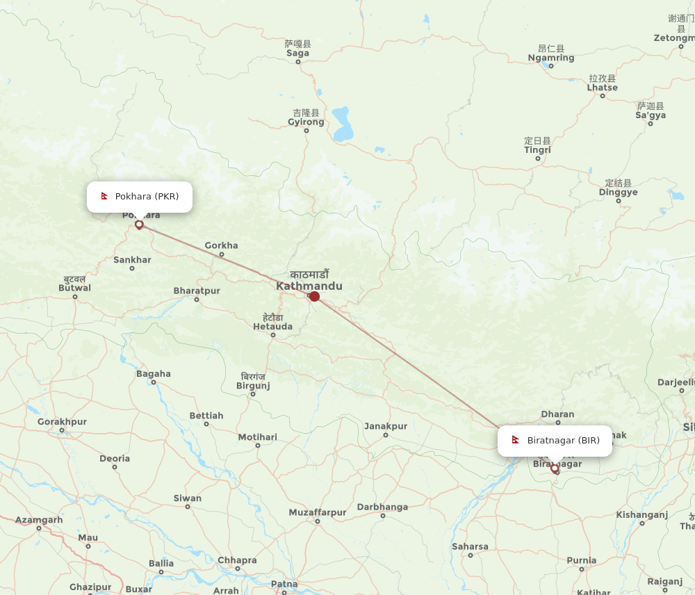 BIR-PKR flight routes