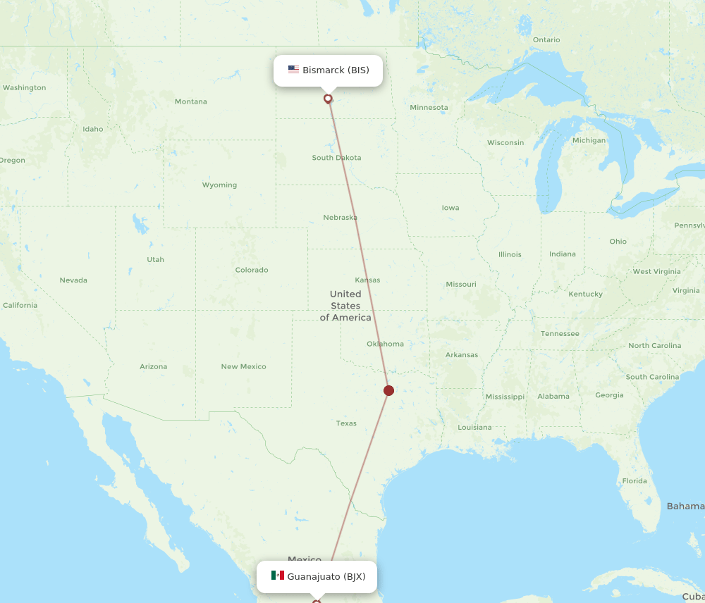BIS to BJX flights and routes map
