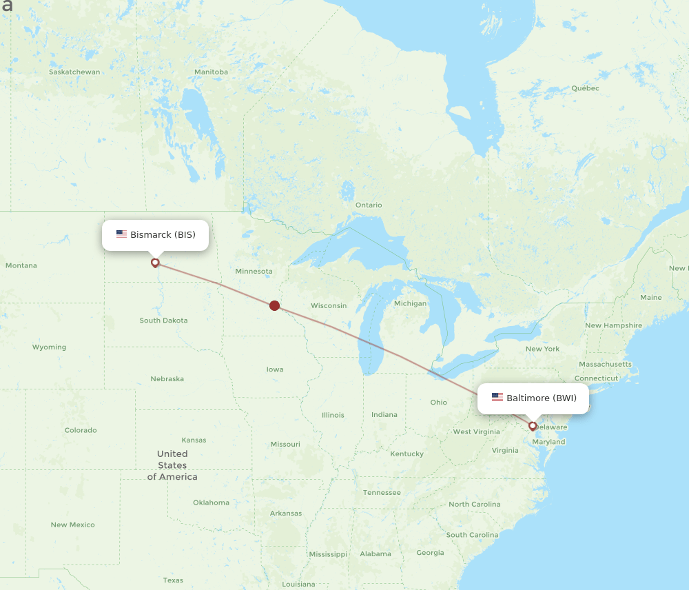 BIS to BWI flights and routes map
