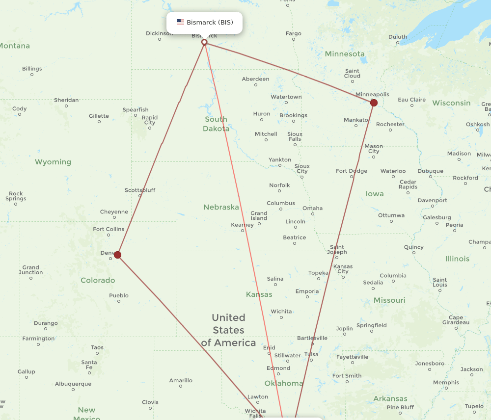 BIS-DFW flight routes