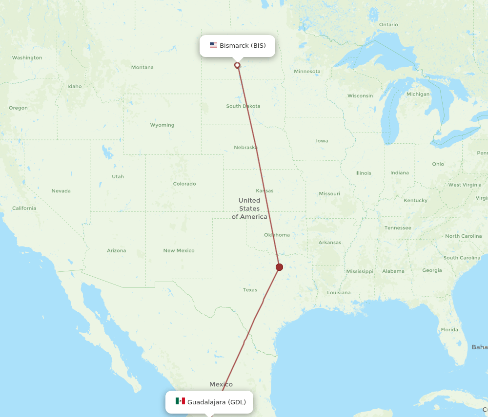 BIS-GDL flight routes
