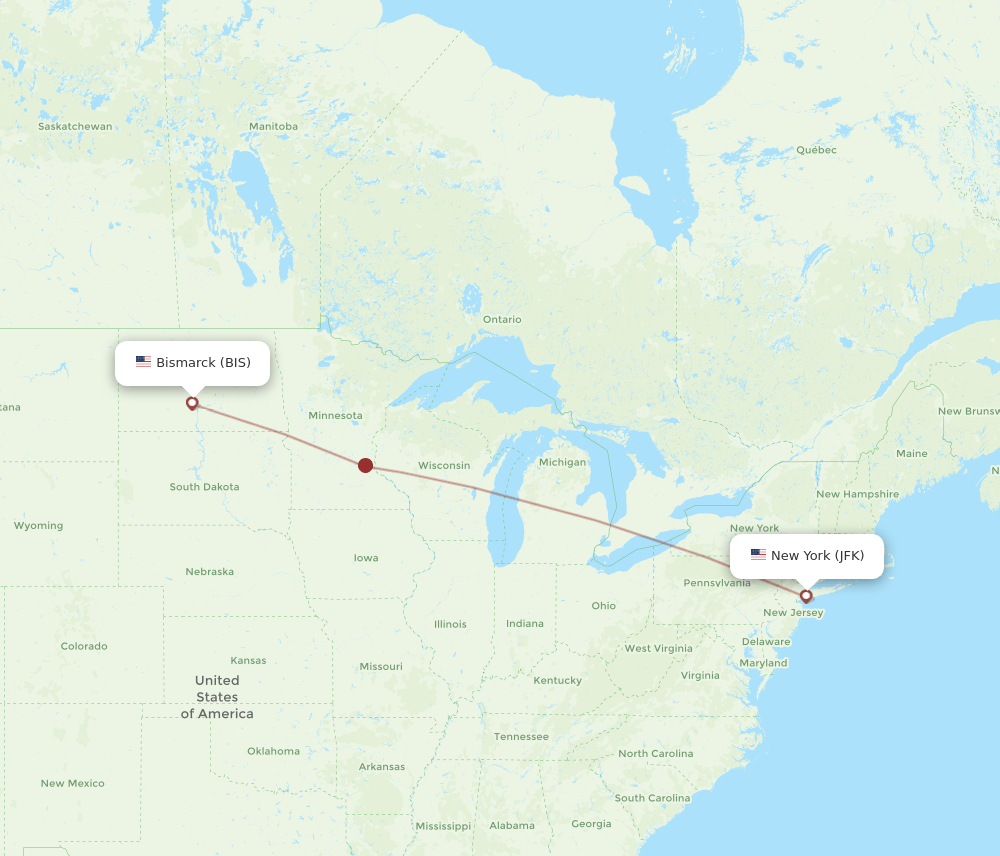 BIS-JFK flight routes