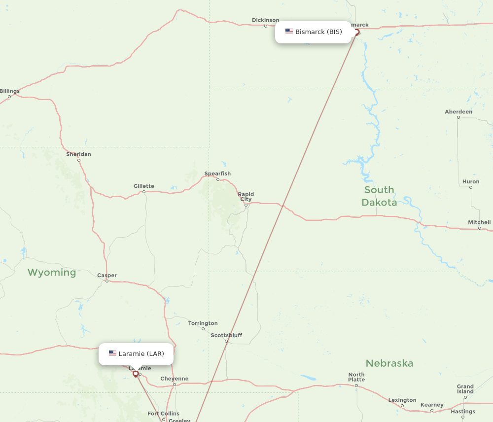 BIS to LAR flights and routes map
