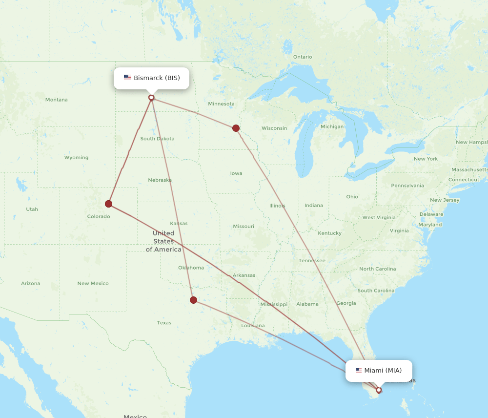 BIS-MIA flight routes