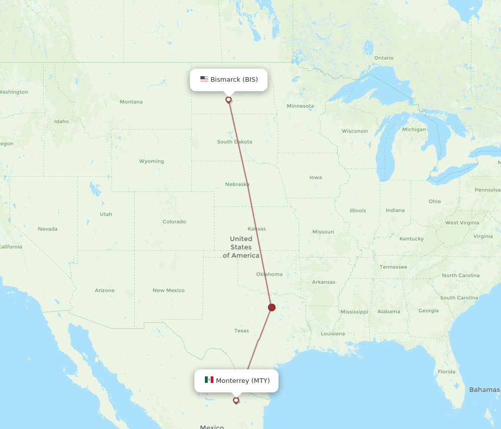 BIS to MTY flights and routes map